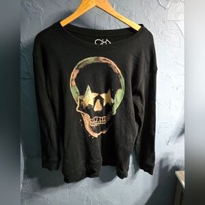 Chaser Black Skull Colorful Star Graphic Sweat Shirt Sz M